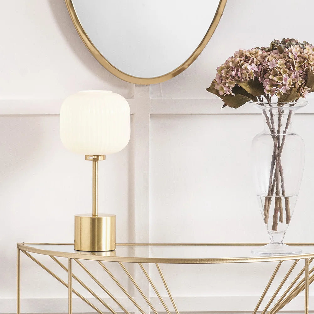 Bella-White-Ribbed-Glass-Gold-Metal-Squoval-Table-Lamp