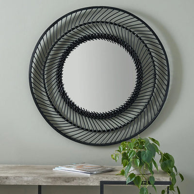 Black-Bamboo-Frame-Round-Wall-Mirror-Large