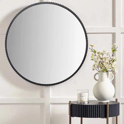 Black-Metal-Textured-Edged-Round-Wall-Mirror