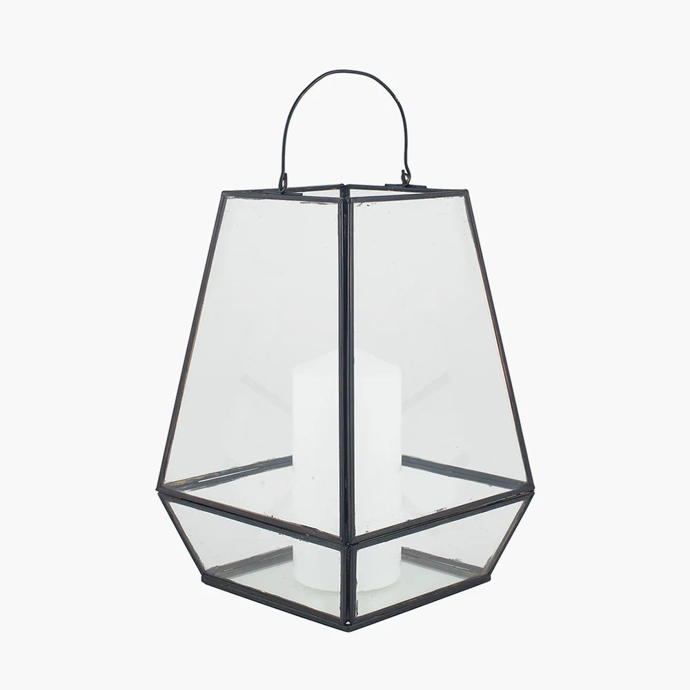 Black-Metal-and-Glass-Panel-Tapered-Lantern-2