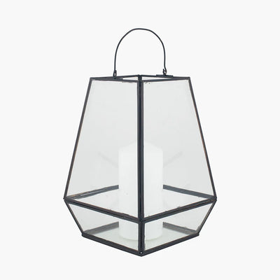 Black-Metal-and-Glass-Panel-Tapered-Lantern-2