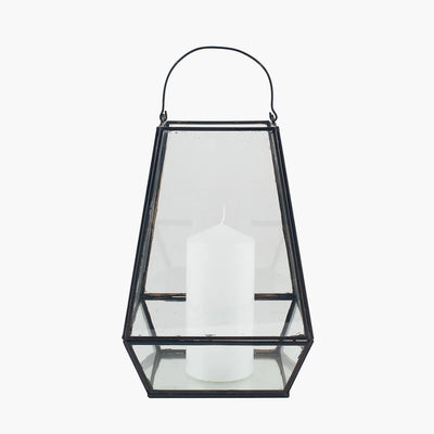 Black-Metal-and-Glass-Panel-Tapered-Lantern-3