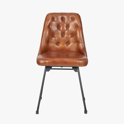 Camillo-Vintage-Brown-Leather-and-Black-Metal-Diamond-Back-Dining-Chair-5