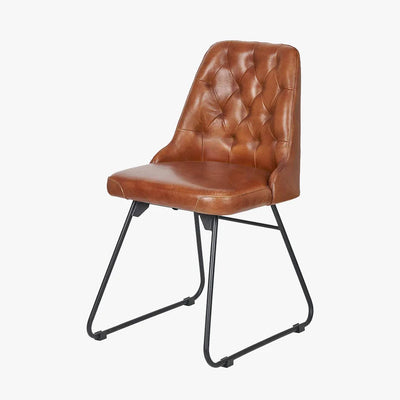 Camillo-Vintage-Brown-Leather-and-Black-Metal-Diamond-Back-Dining-Chair-6