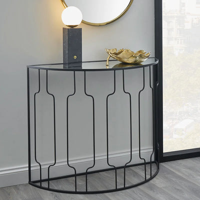 Caprisse-Mirrored-Glass-and-Graphite-Metal-Half-Moon-Console-Table