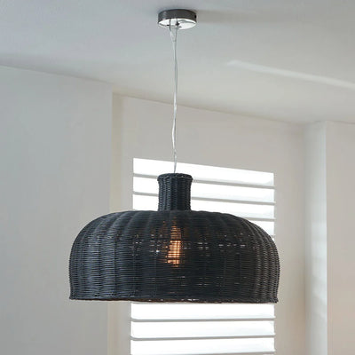 Caswell-Black-Rattan-Dome-Pendant