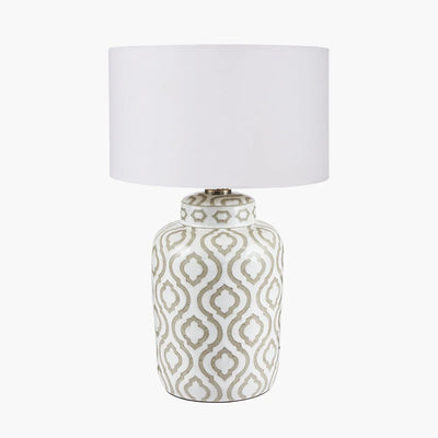 Celia-Taupe-and-White-Pattern-Ceramic-Table-Lamp-with-Harry-30cm-Ivory-Poly-Cotton-Cylinder-Drum-Shade_1