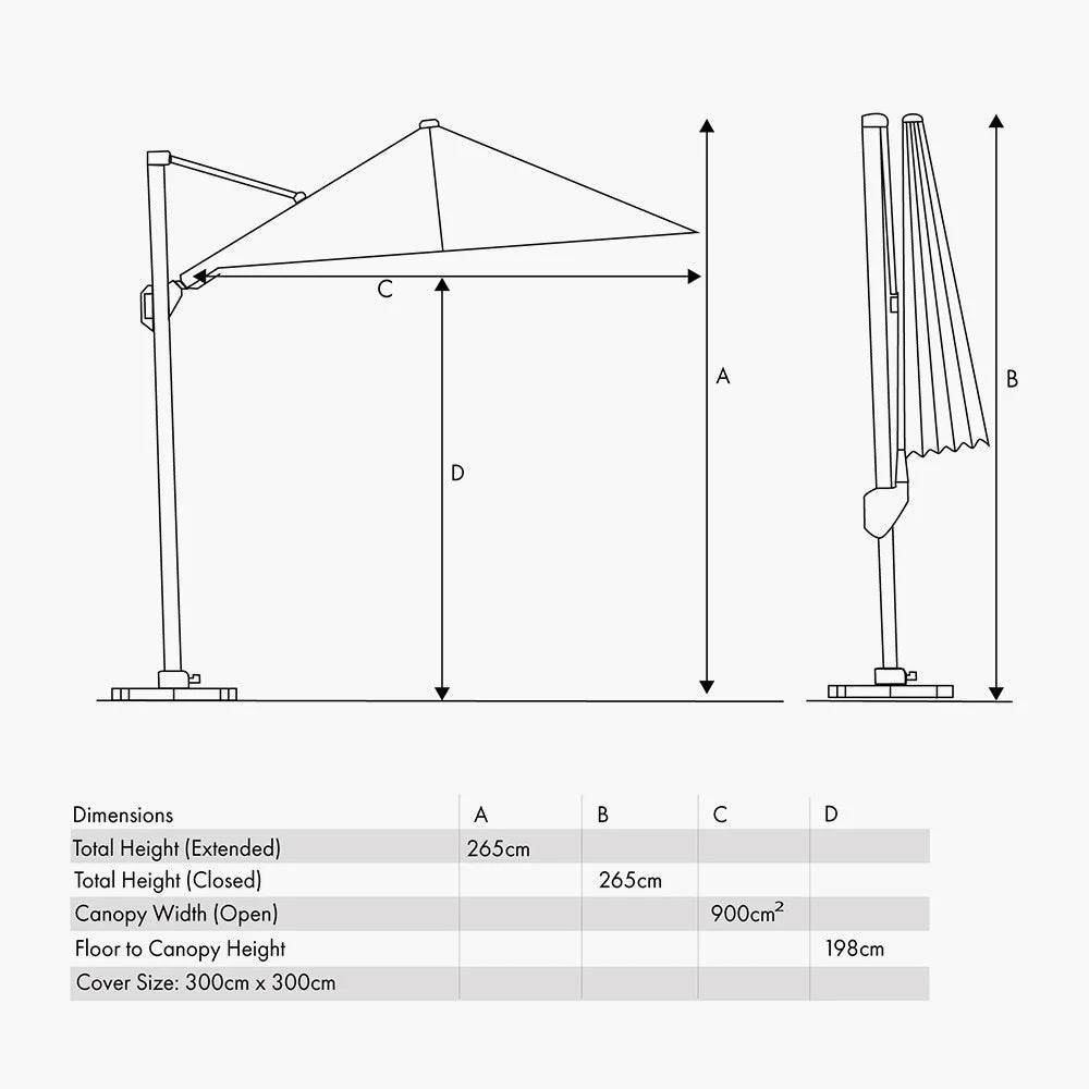 Challenger-T2-3m-Square-Olive-Free-Arm-Parasol_2