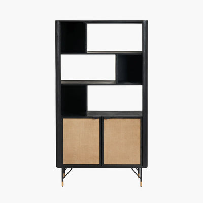 Fiji-Black-Acacia-Wood-and-Natural-Rattan-2-Door-6-Niche-Shelf-Unit_13