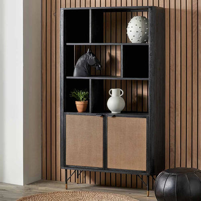 Fiji-Black-Acacia-Wood-and-Natural-Rattan-2-Door-6-Niche-Shelf-Unit_1