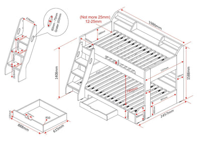 Flair-Flick-Triple-Bunk-Bed-Grey-with-Storage-Dimensions