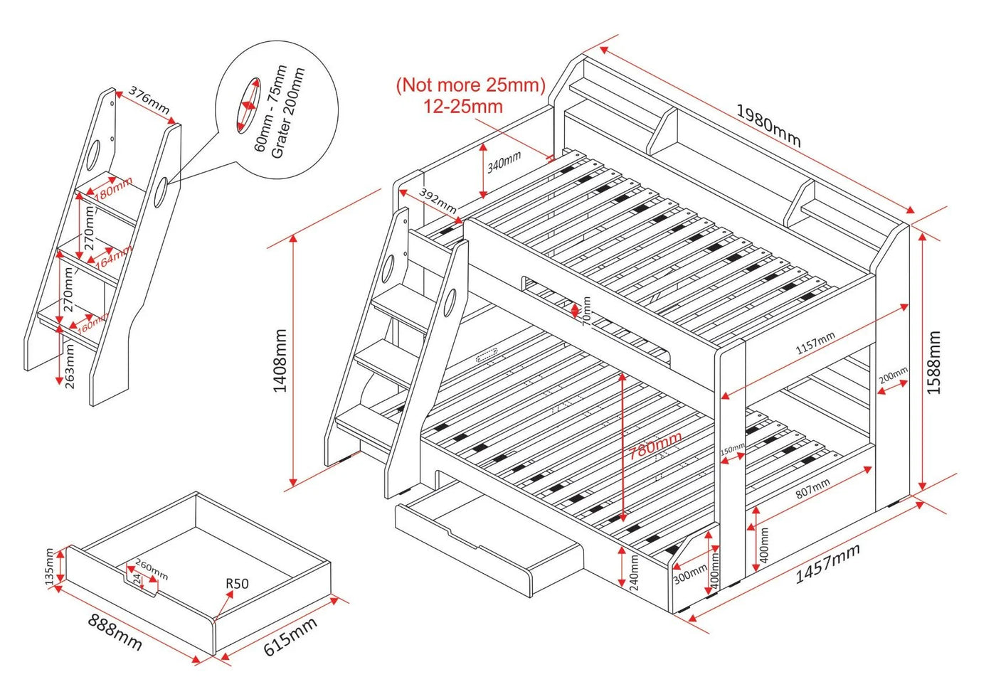 Flair-Flick-Triple-Bunk-Bed-Oak-with-Storage-Dimensions