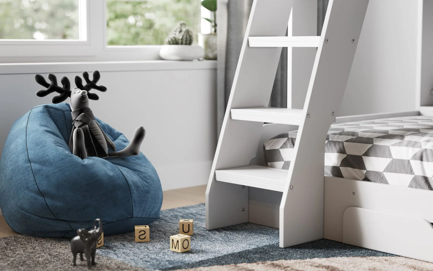 Flair-Flick-Triple-Bunk-Bed-White-with-Storage-Ladder-View