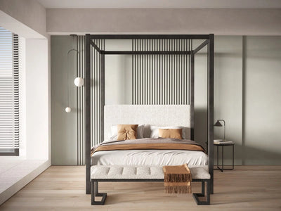 Flair-Four-Poster-Boucle-Fabric-Metal-Bed-Front-View