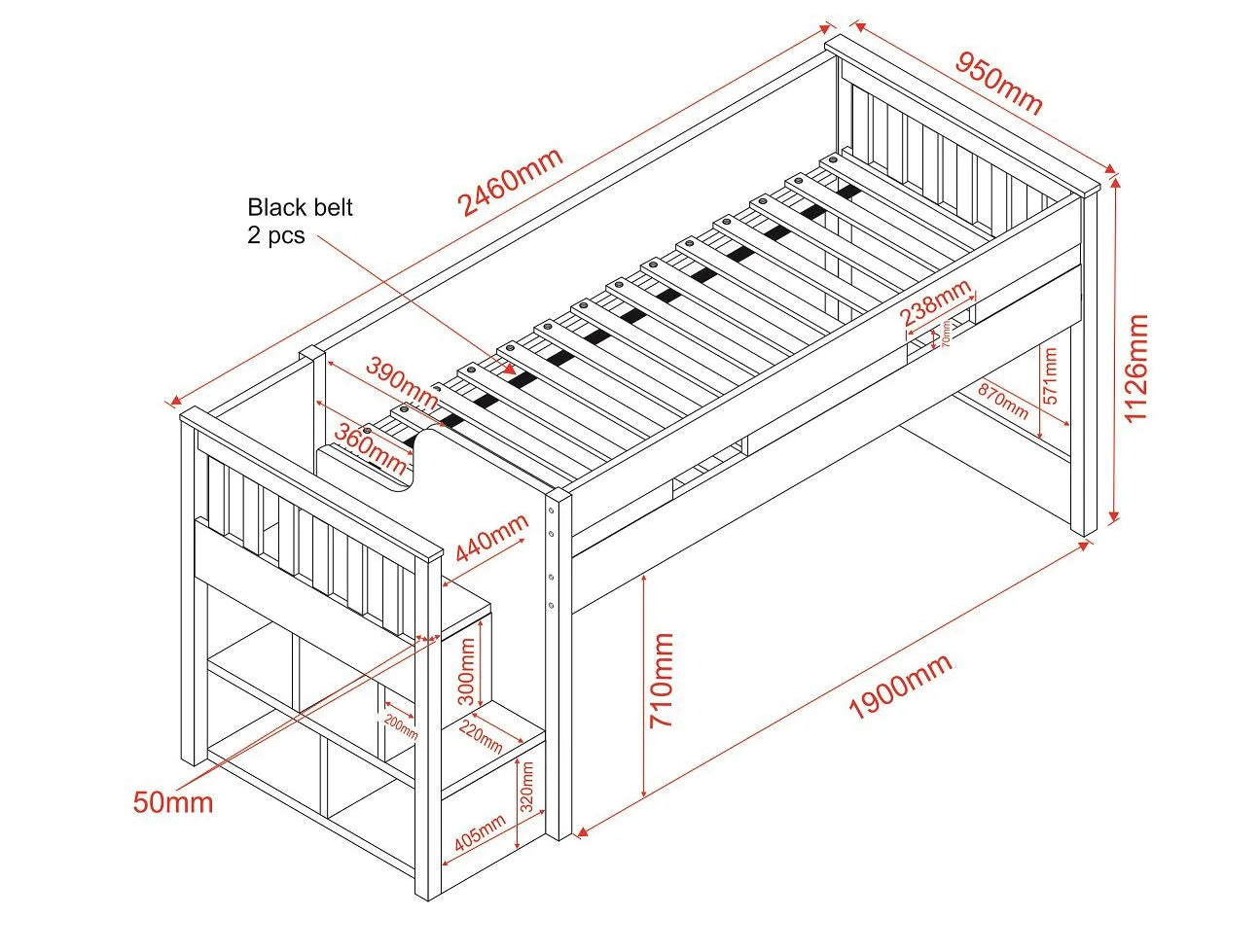 Flair-Grey-Charlie-Mid-Sleeper-Cabin-Bed-Set-Dimensions