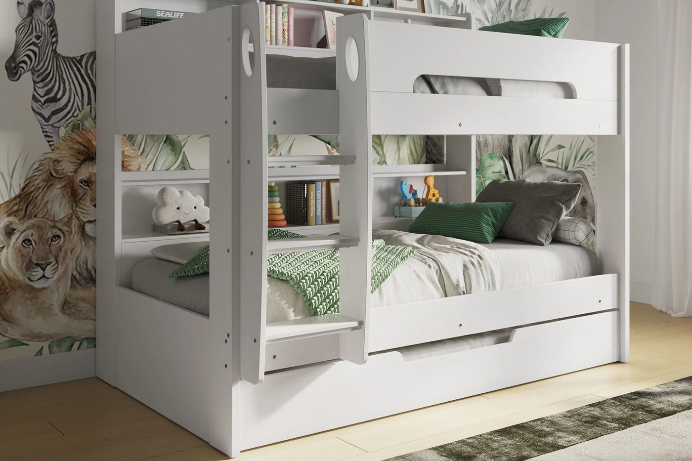 Flair-Interstellar-Bunk-Bed-White-with-Optional-Trundle-Angled-View