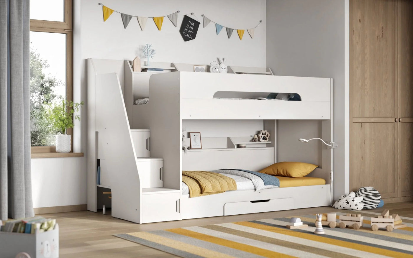 Flair-Slick-Staircase-Bunk-Bed-White-Front-View-3