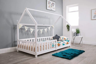 Flair-White-Wooden-Explorer-Playhouse-Bed-With-Rails-Angle-View