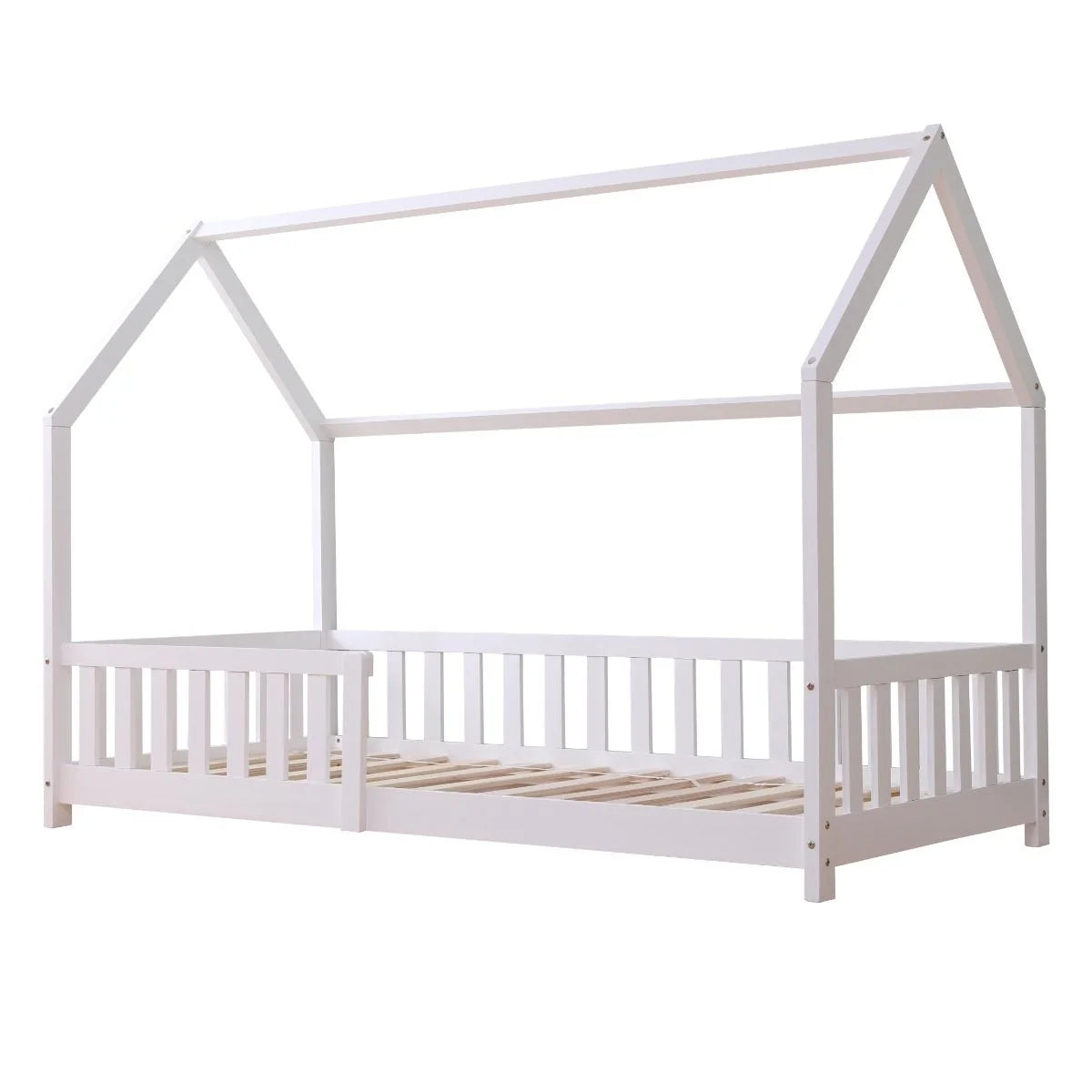 Flair-White-Wooden-Explorer-Playhouse-Bed-With-Rails