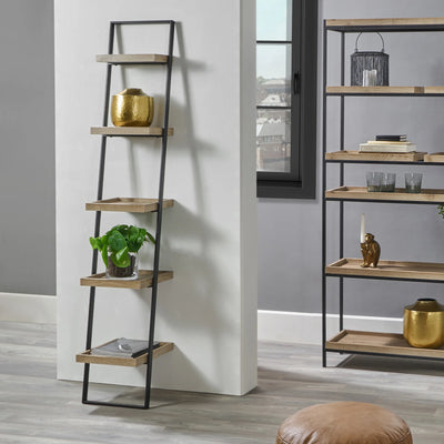 Gallery-Natural-Wood-Veneer-and-Black-Metal-5-Shelf-Ladder-Unit_1