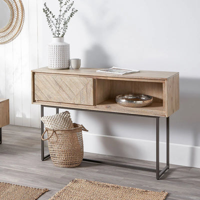 Marca-Sand-Wash-Acacia-Wood-and-Black-Metal-1-Drawer-Console-Table_1