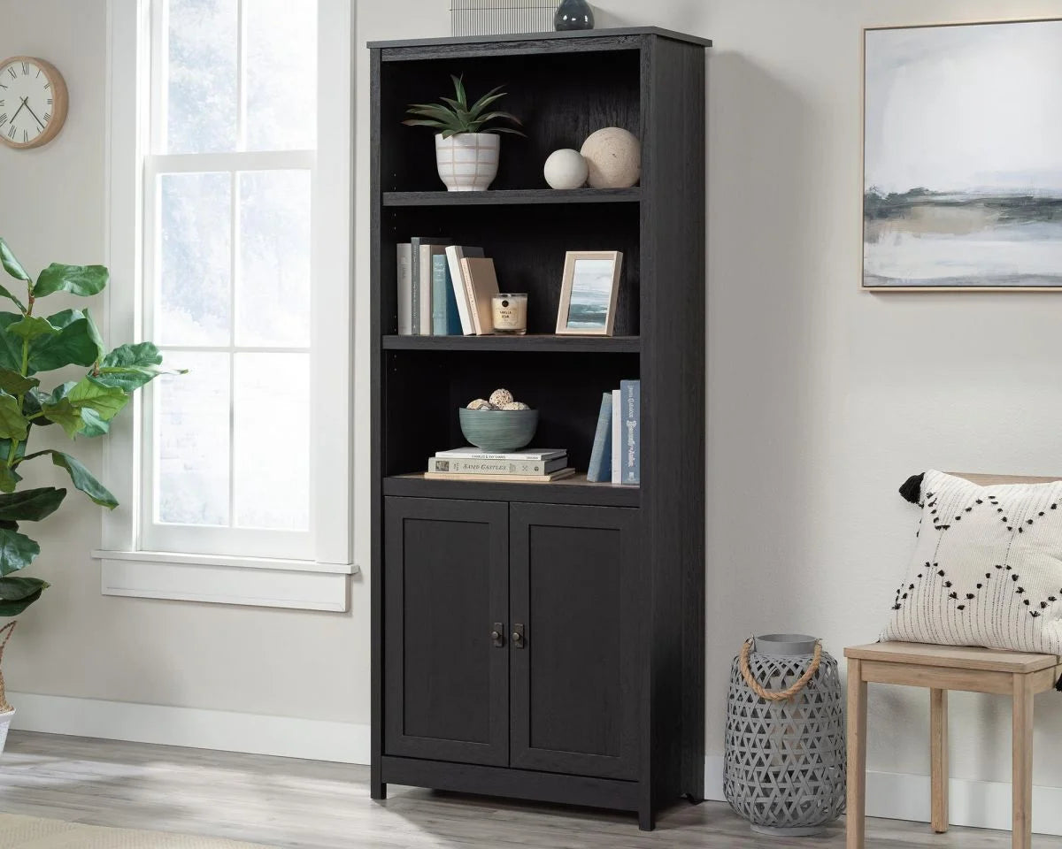 Shaker-Style-Bookcase-with-Doors-Raven-Oak