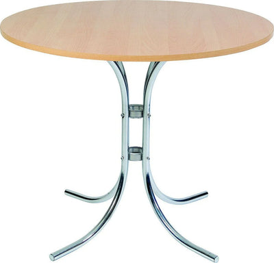 Teknik-Office-Bistro-Table-Round-Beech-Effect-with-Chrome-Legs-Light-Wood