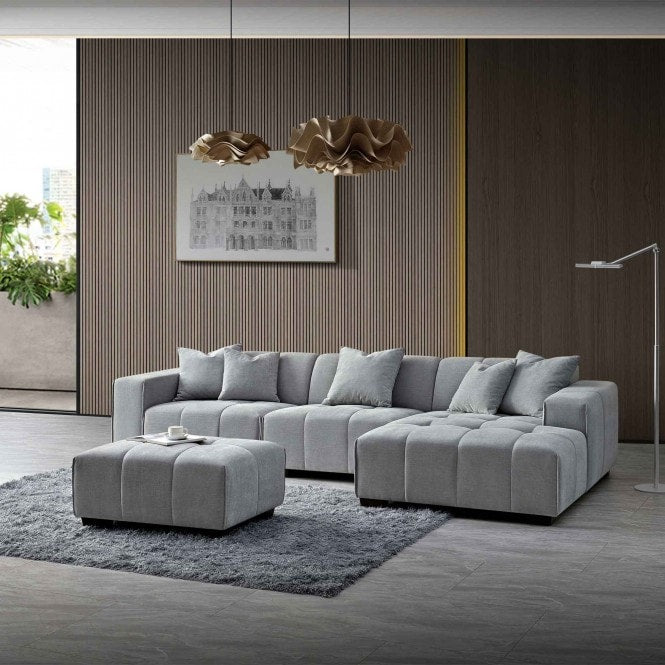 Aluxo Leonard Right Hand Sofa Corner Set in Cloudy Grey Boucle