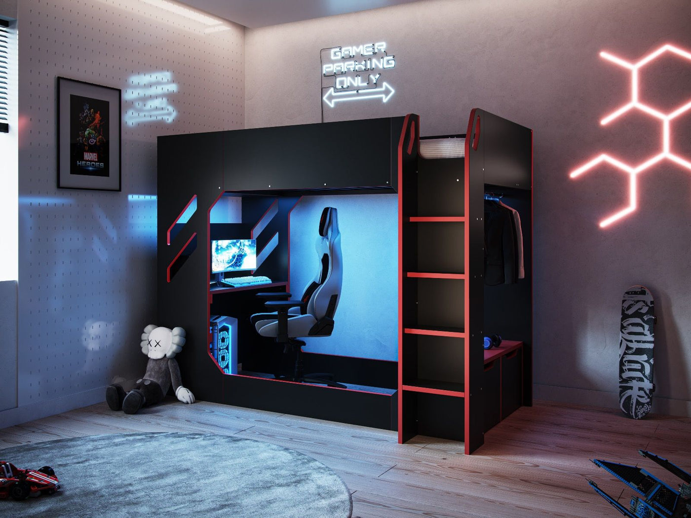 Recoil Shuttle LED Gaming High Sleeper in Black