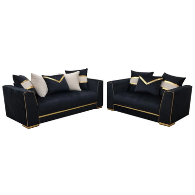 Empire 3 & 2 Seater Sofa Set - Black & Gold