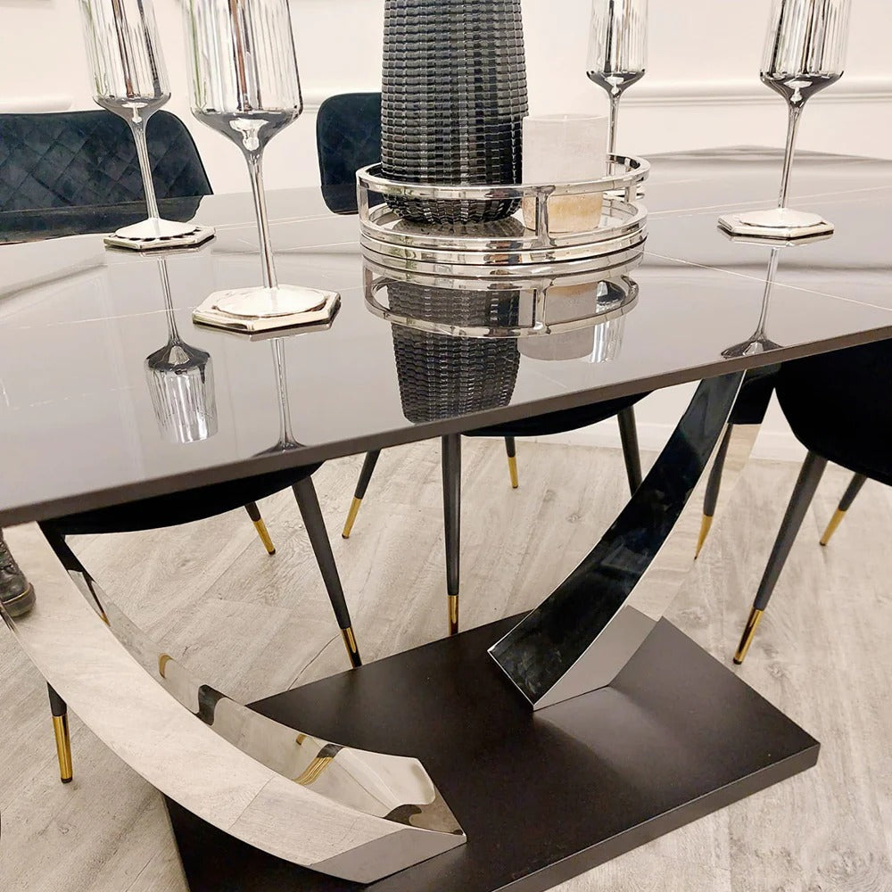 Venus 1.6 Chrome Dining Table with Black Sintered Stone Top